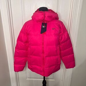 Reebok Womens Pink Hooded Down Puffer Jacket Coat OW CL DWN JKT GR8983 Small NEW